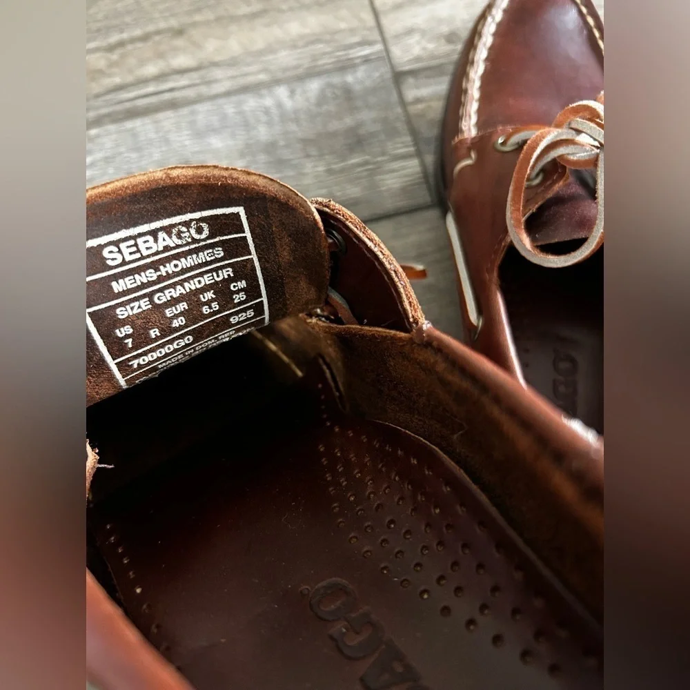 Sebago Docksiders Tie Brown Leather Boat Shoes NWOT